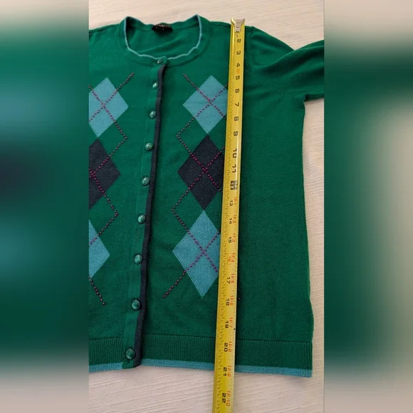 Talbot's Womans Green Cardigan Argyle 5% Cashmere Size SP - Picture 10 of 11